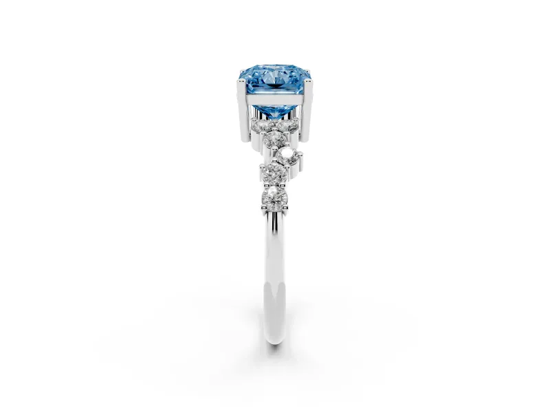 Radiant Cut Accented Engagement Ring Setting for a Fancy Blue Lab-Grown Diamond | Sterling Silver