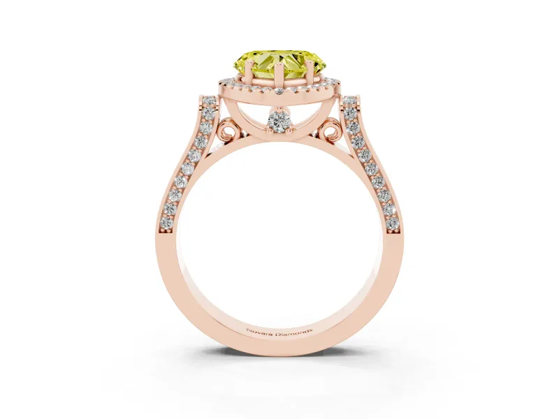 Heart-Shaped Halo Engagement Ring Setting for a Fancy Yellow Lab-Grown Diamond | Pointed Pave Shoulders | Rose Gold
