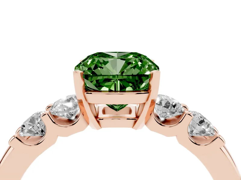 Cushion Cut Five Stone Engagement Ring Setting for a Fancy Green Lab-Grown Diamond | Rose Gold