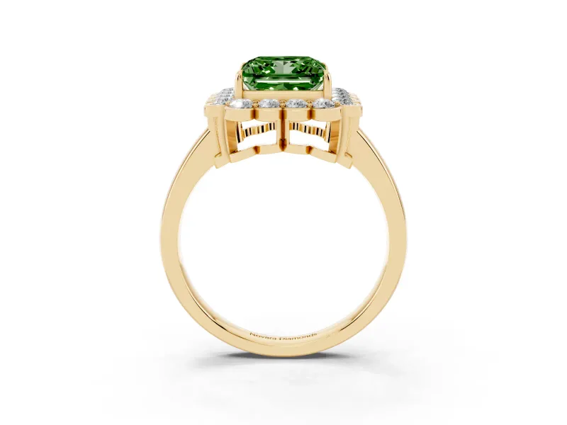 Princess Cut Halo Engagement Ring Setting for a Fancy Green Lab-Grown Diamond | Yellow Gold - Design NV-24719