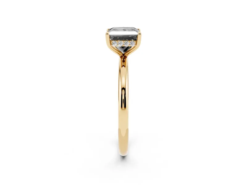 Fancy Black Princess Cut Diamond Solitaire Ring Set in Yellow gold with Thin Band and Prong Setting