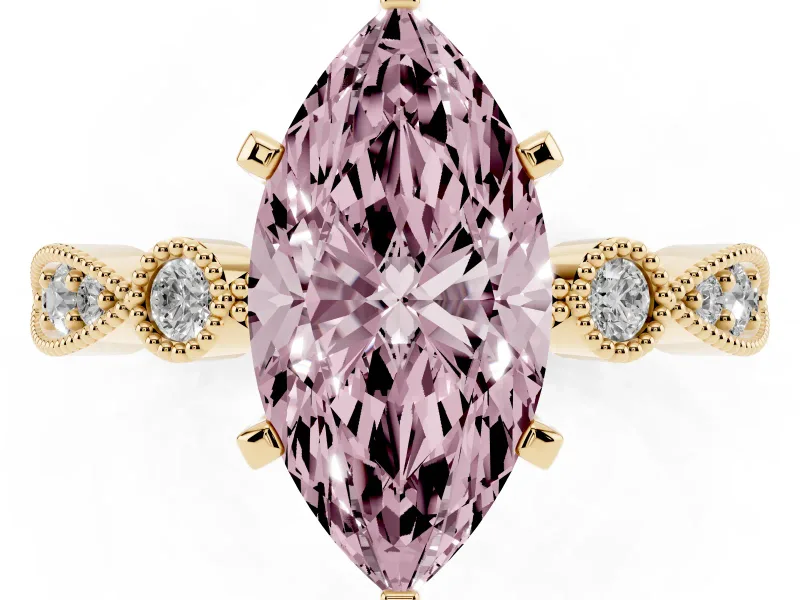 Marquise Vintage Milgrain Engagement Ring Setting for a Fancy Pink Lab-Grown Diamond | Yellow Gold