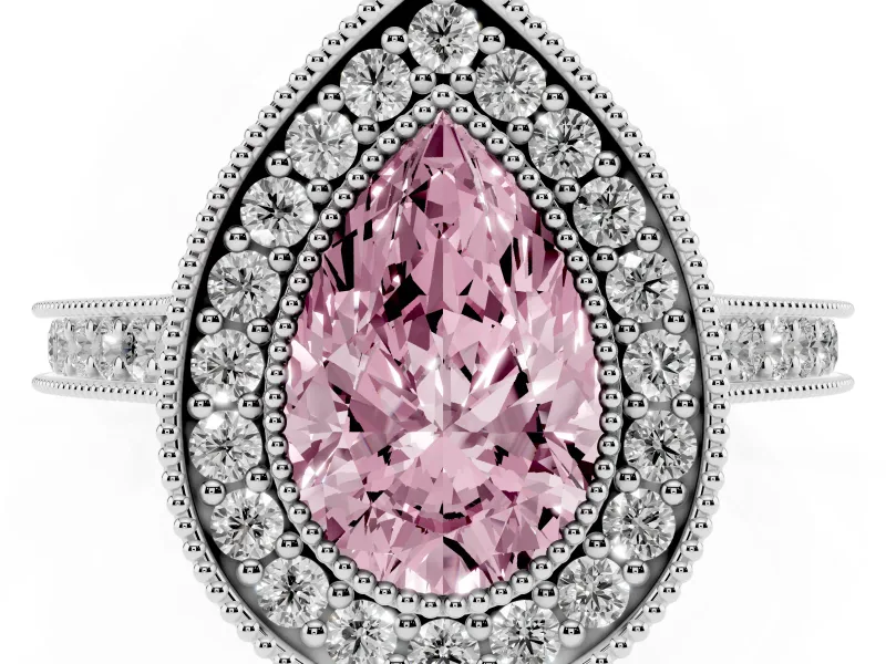Pear-Shaped Vintage Milgrain Halo Engagement Ring Setting for a Fancy Pink Lab-Grown Diamond | Bezel Head | Platinum