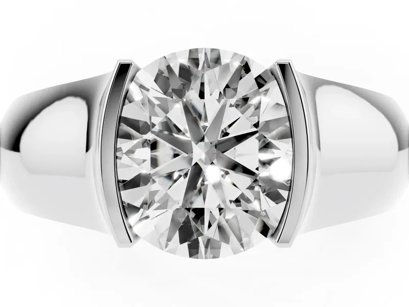 Round Half Bezel Solitaire Engagement Ring Setting | Wide Band | Platinum