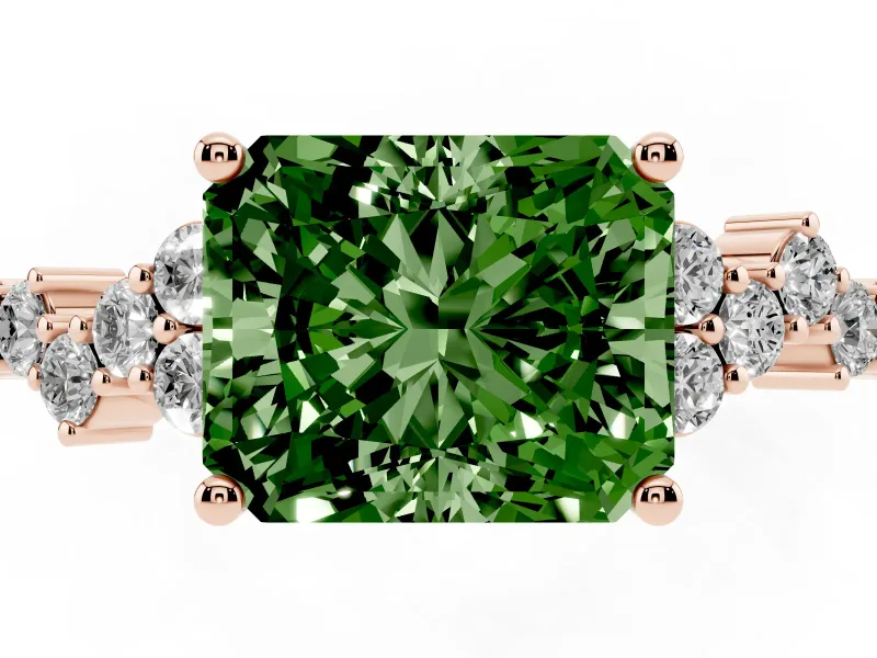 Radiant Cut Scattered Accent Engagement Ring Setting for a Fancy Green Lab-Grown Diamond | Rose Gold