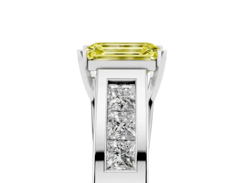 Emerald Cut Channel-Set Engagement Ring Setting for a Fancy Yellow Lab-Grown Diamond | Platinum