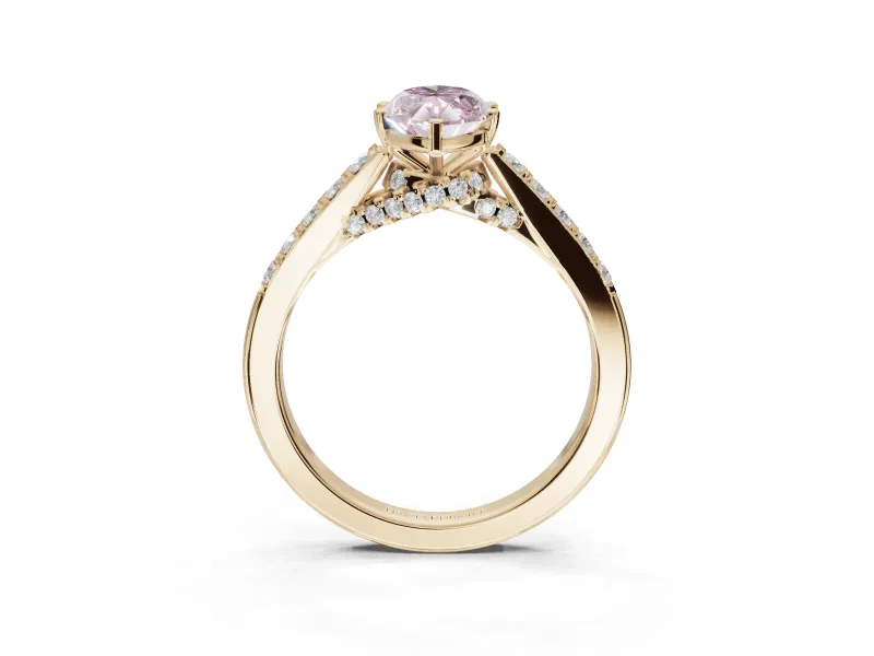 Marquise Pavé Solitaire Engagement Ring Setting for a Fancy Pink Lab-Grown Diamond | Crossover Gallery | Yellow Gold