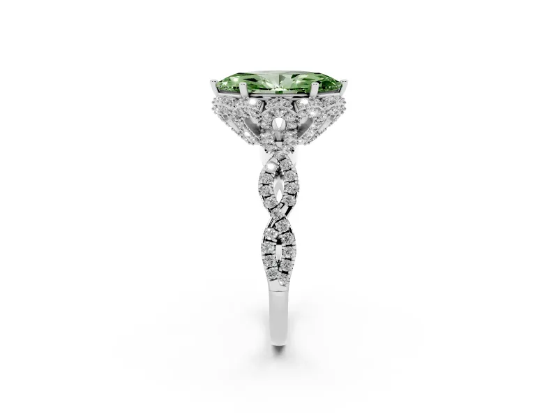 Marquise Milgrain Halo Engagement Ring Setting for a Fancy Green Lab-Grown Diamond | Graduated Shoulders | White Gold