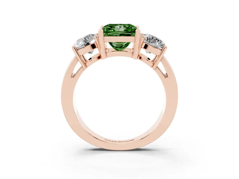 Princess Cut Three Stone Engagement Ring Setting for a Fancy Green Lab-Grown Diamond | Wide Plain Band | Rose Gold