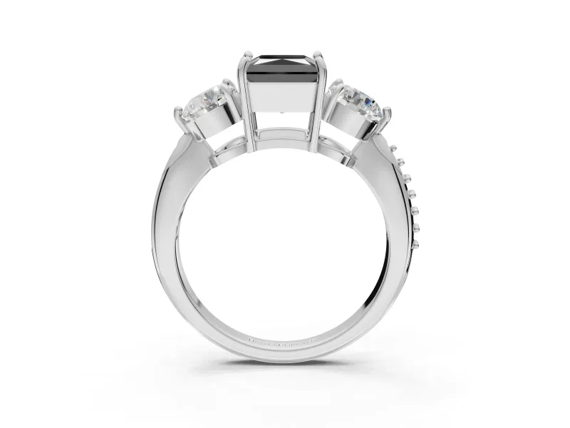 Fancy Black Princess Cut Lab-Grown Diamond Three-Stone Ring Set in Platinum with Channel-Set Band and Prong Setting