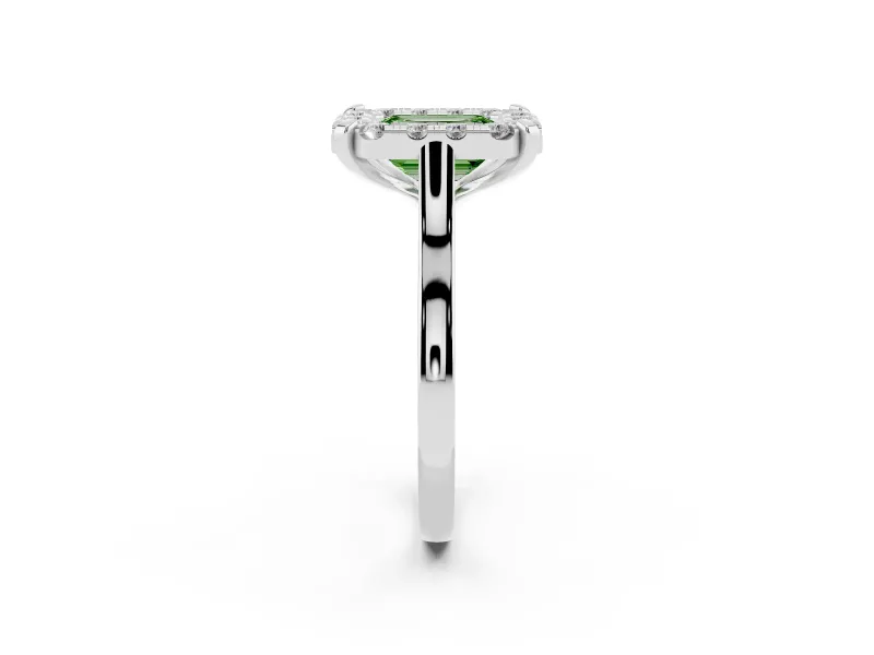 Emerald Cut Claw Corner Halo Engagement Ring Setting for a Fancy Green Lab-Grown Diamond | Plain Band | Sterling Silver