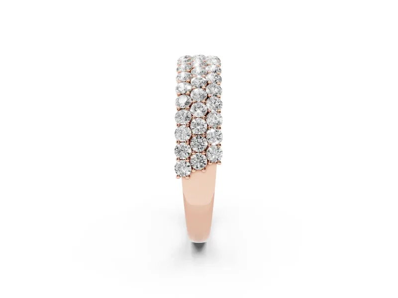 Round Lab-Grown Diamond Three Row Pave Promise Ring | Shared Prongs | Rose Gold