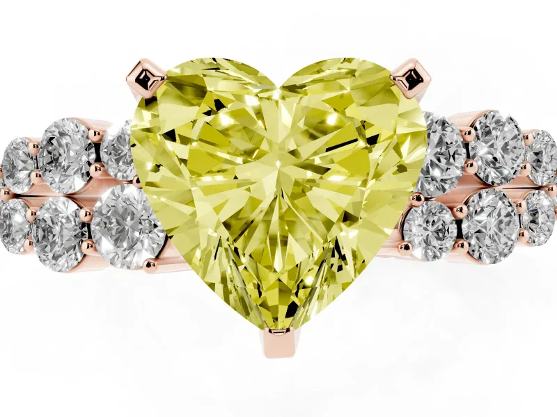 Heart-Shaped Side Stone Engagement Ring Setting for a Fancy Yellow Lab-Grown Diamond | Shoulder Clusters | Rose Gold