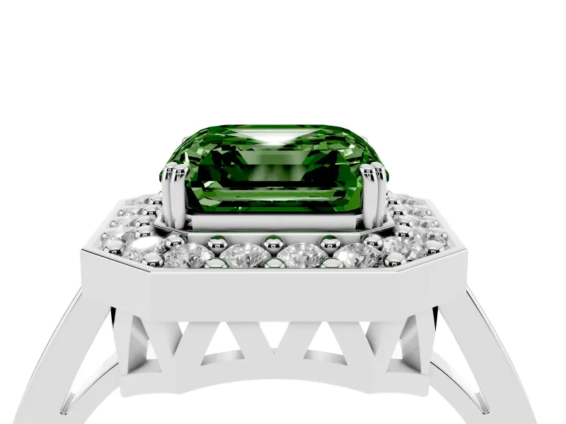 Asscher Cut Halo Engagement Ring Setting for a Fancy Green Lab-Grown Diamond | Polished Halo Rim | Sterling Silver