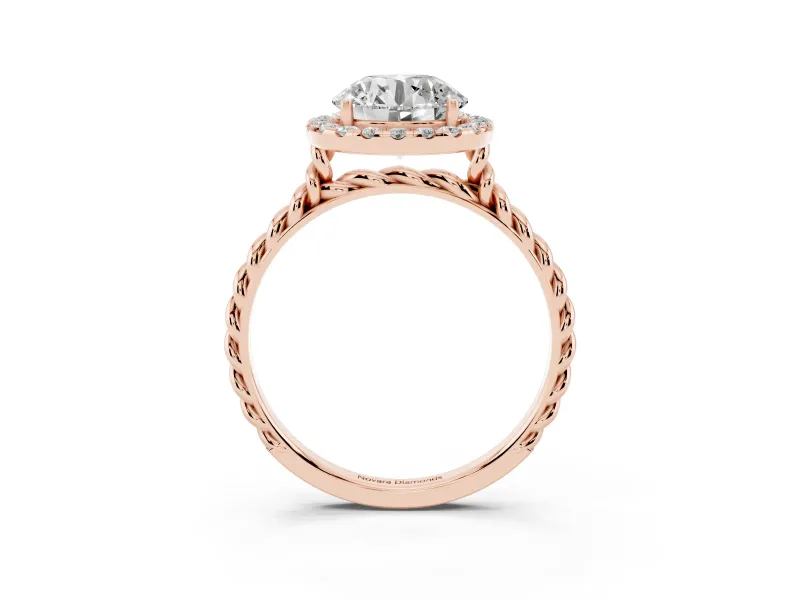 Round Halo Engagement Ring Setting | Twisted Rope Band | Rose Gold