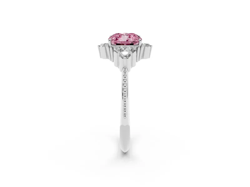 Cushion Cut Cluster Engagement Ring Setting for a Fancy Pink Lab-Grown Diamond | Sterling Silver