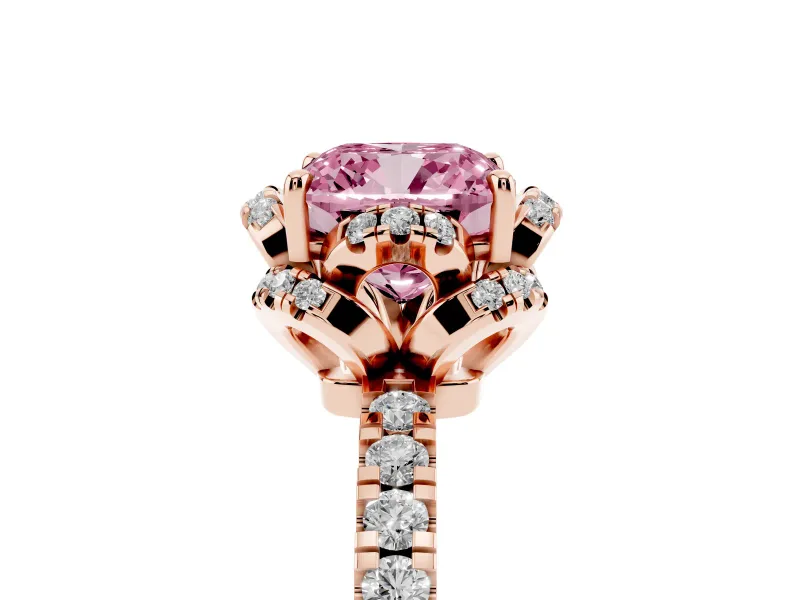 Cushion Cut Floral Petal Halo Engagement Ring Setting for a Fancy Pink Lab-Grown Diamond | Pavé Band | Rose Gold