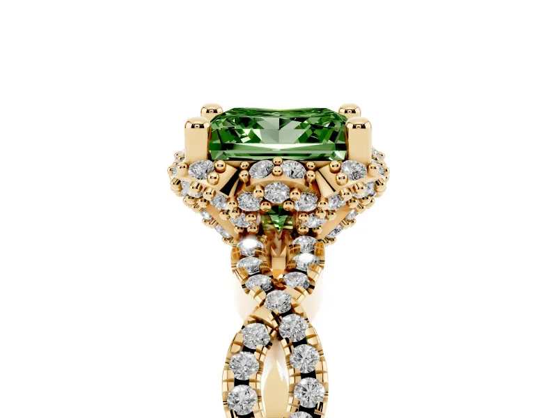 Princess Cut Halo Engagement Ring Setting for a Fancy Green Lab-Grown Diamond | Yellow Gold - Design NV-24725