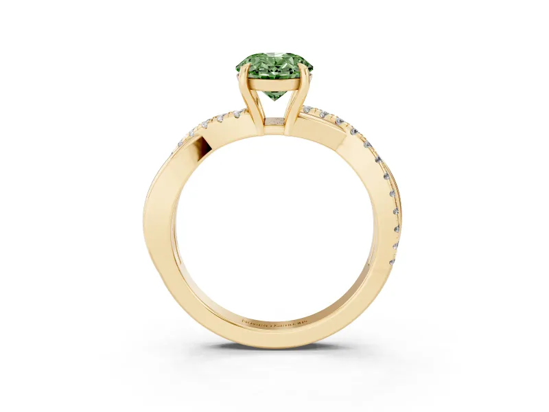 Oval Crossover Engagement Ring Setting for a Fancy Green Lab-Grown Diamond | Yellow Gold