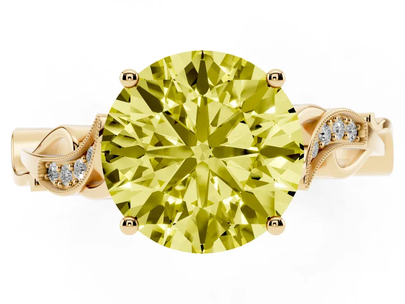 Round Vine Engagement Ring Setting for a Fancy Yellow Lab-Grown Diamond | Yellow Gold