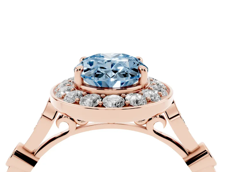 Oval Halo Engagement Ring Setting for a Fancy Blue Lab-Grown Diamond | Bezel Stations | Rose Gold