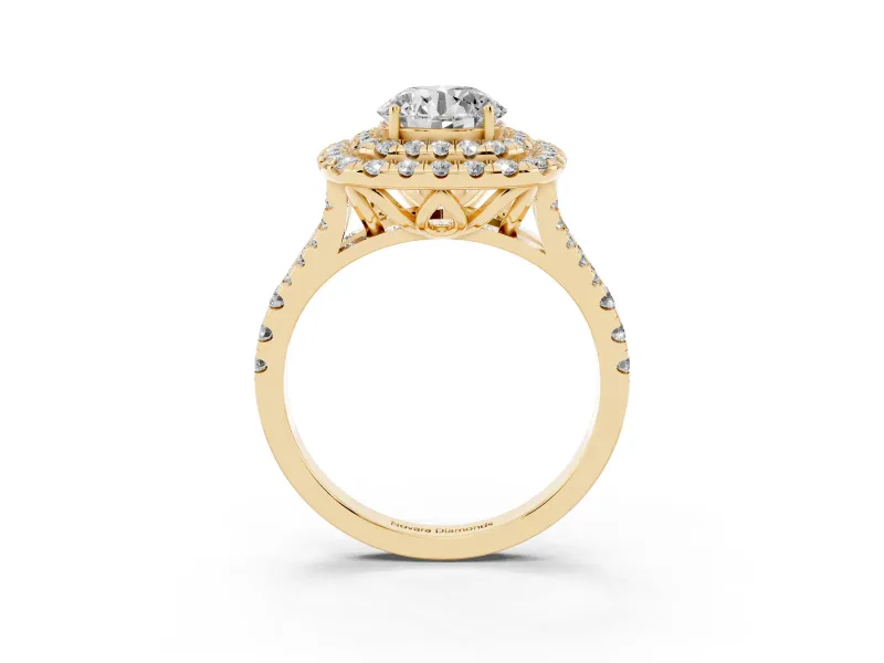 Round Halo Split Shank Engagement Ring Setting | Yellow Gold