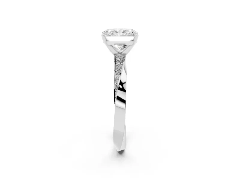 Radiant Cut Diamond Engagement Ring Set in Silver with Side Stone Accents and Prong Setting