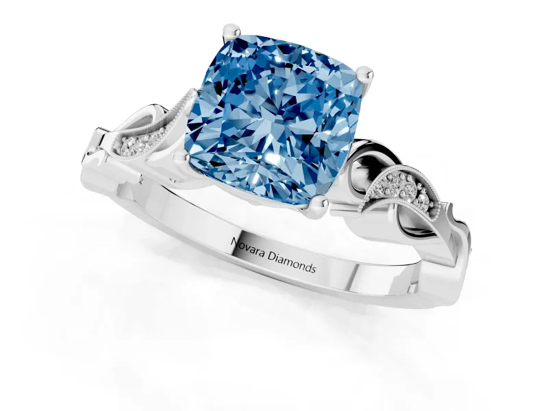 Cushion Cut Vine Engagement Ring Setting for a Fancy Blue Lab-Grown Diamond | Sterling Silver