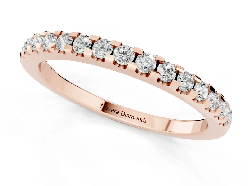 Round Diamond Pavé Half Eternity Band Set in Rose gold with Shared Prong Setting