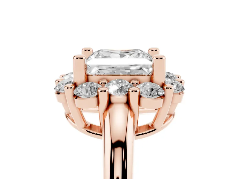 Princess Cut Cluster Halo Engagement Ring Setting | Large Round Accents | Rose Gold