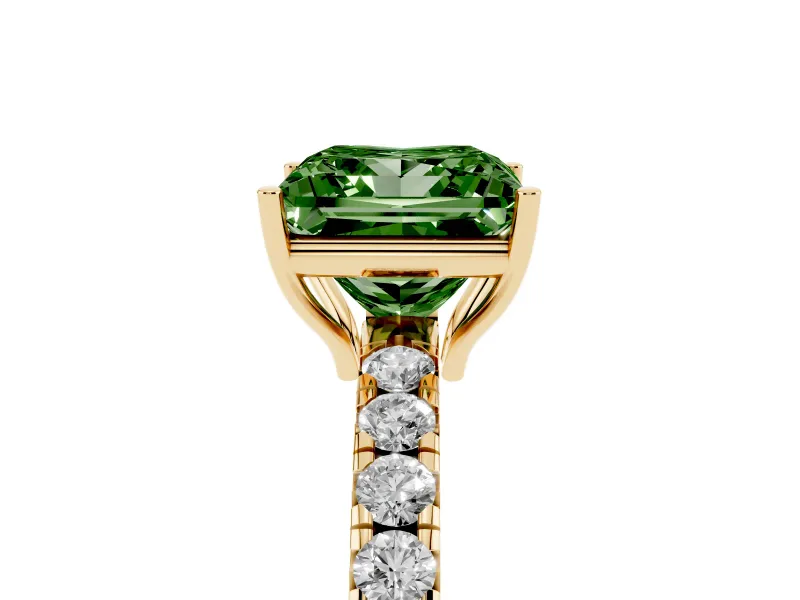 Princess Cut Pave Engagement Ring Setting for a Fancy Green Lab-Grown Diamond | Shared Prong Band | Yellow Gold