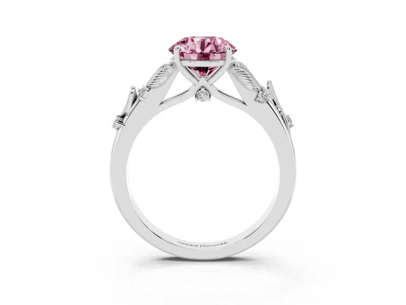Round Leaf Solitaire Engagement Ring Setting for a Fancy Pink Lab-Grown Diamond | Sterling Silver