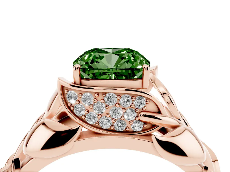 Cushion Cut Leaf Bypass Engagement Ring Setting for a Fancy Green Lab-Grown Diamond | Rose Gold