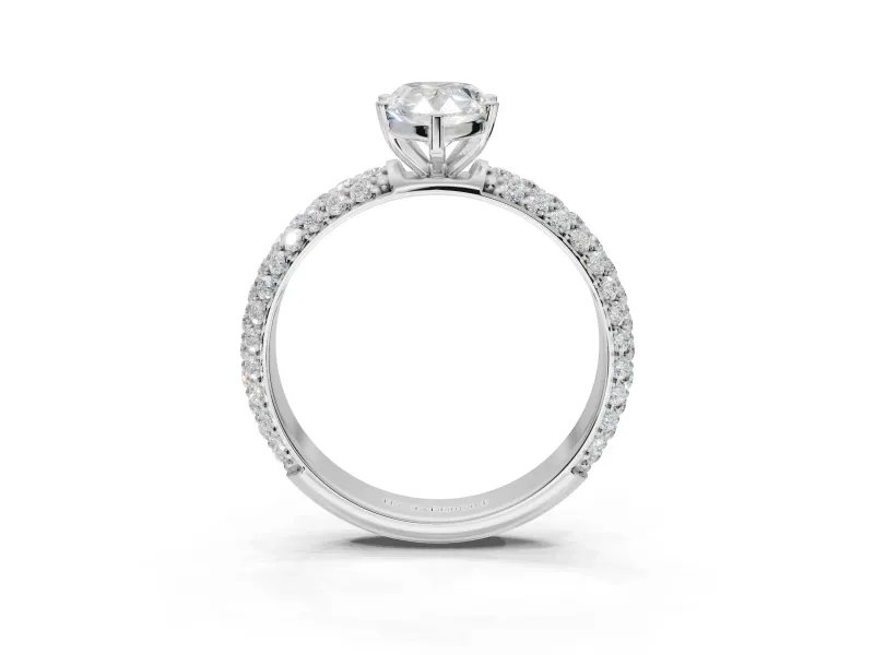 Pear-Shaped Pavé Solitaire Engagement Ring Setting | Domed Pavé Band | Sterling Silver