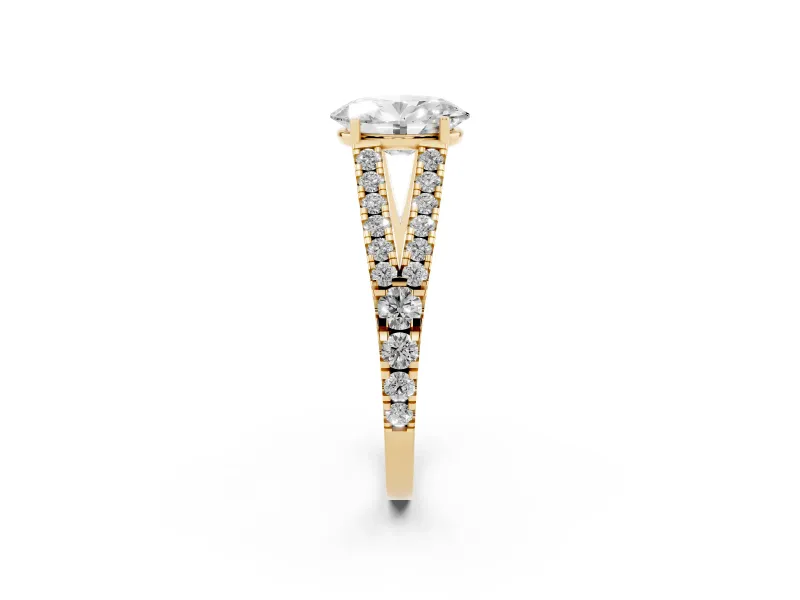 Oval Graduated Pave Split Shank Engagement Ring Setting | V Split Shoulders | Yellow Gold