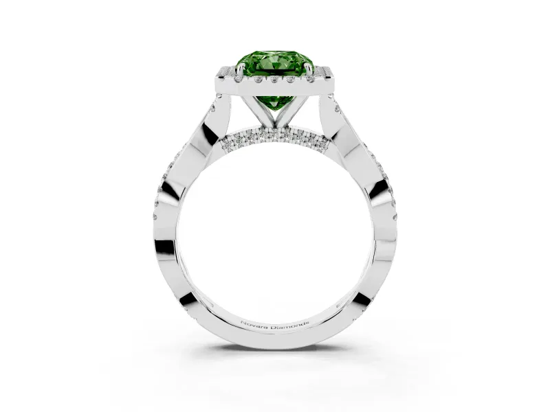 Radiant Cut Twist Halo Engagement Ring Setting for a Fancy Green Lab-Grown Diamond | Sterling Silver