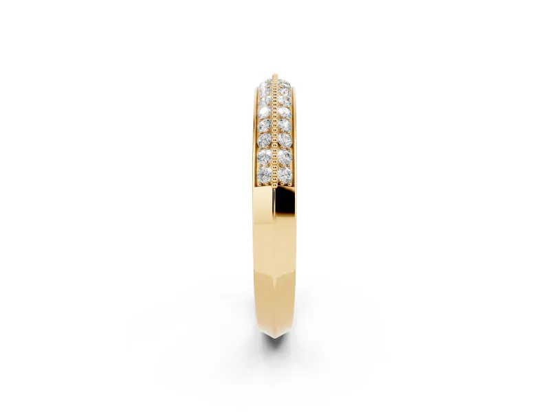 Round Diamond Pavé Eternity Band Set in Yellow gold with Milgrain Edging