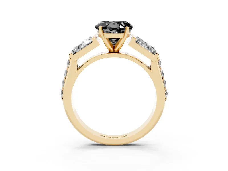 Round Channel Set Baguette Engagement Ring Setting for a Black Center | Yellow Gold