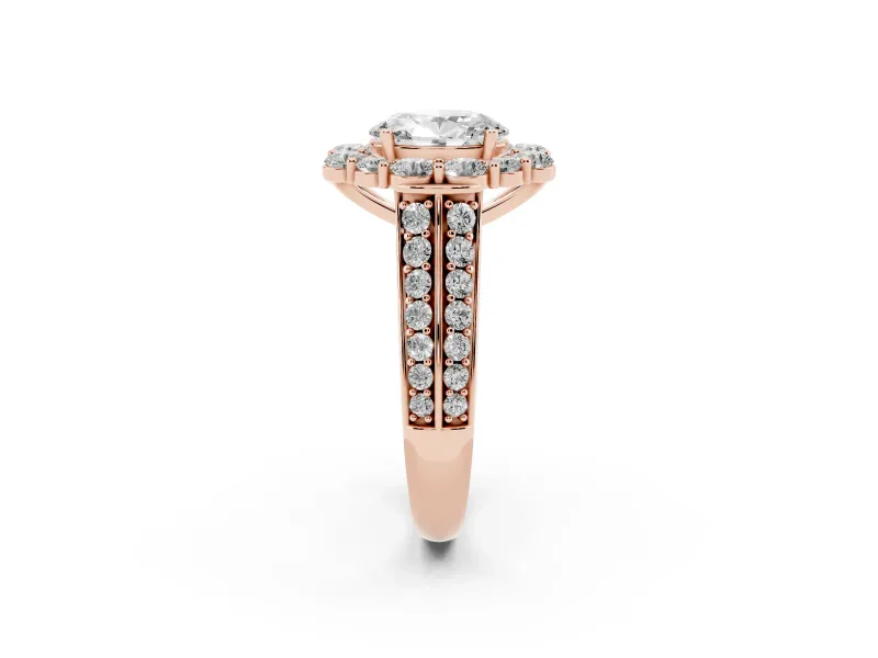Oval Large Accent Halo Engagement Ring Setting | Graduated Pavé | Rose Gold