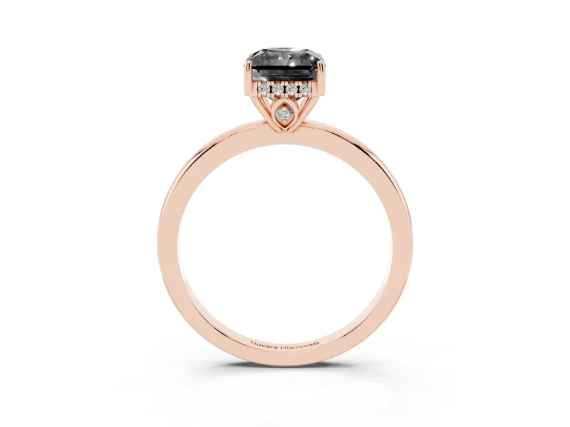 Radiant Cut Hidden Halo Engagement Ring Setting for a Black Center | Thin Band | Rose Gold
