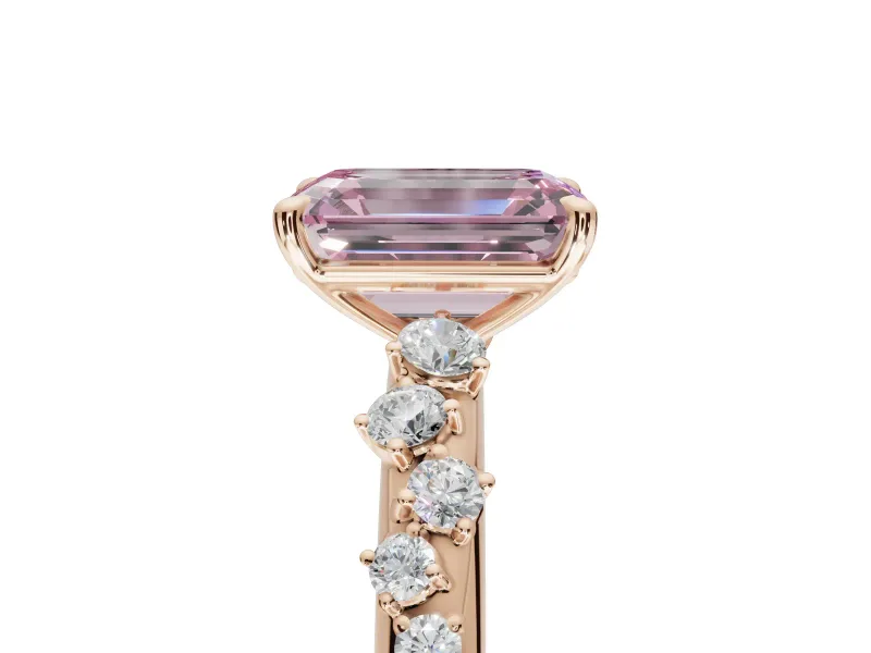 Emerald Cut Graduated Solitaire Engagement Ring Setting for a Fancy Pink Lab-Grown Diamond | Rose Gold