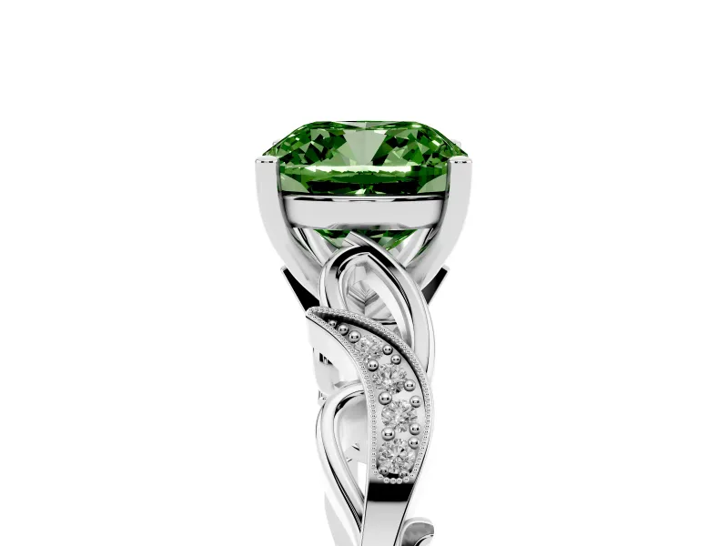 Cushion Cut Vine Engagement Ring Setting for a Fancy Green Lab-Grown Diamond | Platinum
