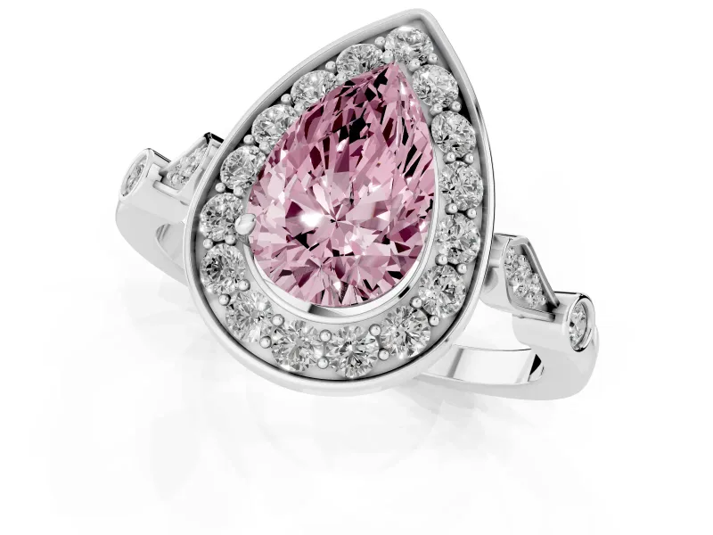 Fancy Pink Pear Cut Diamond Halo Engagement Ring Set in Silver with Twisted Band and Prong Setting