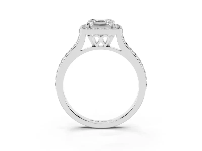 Asscher Cut Pavé Halo Engagement Ring Setting | White Gold