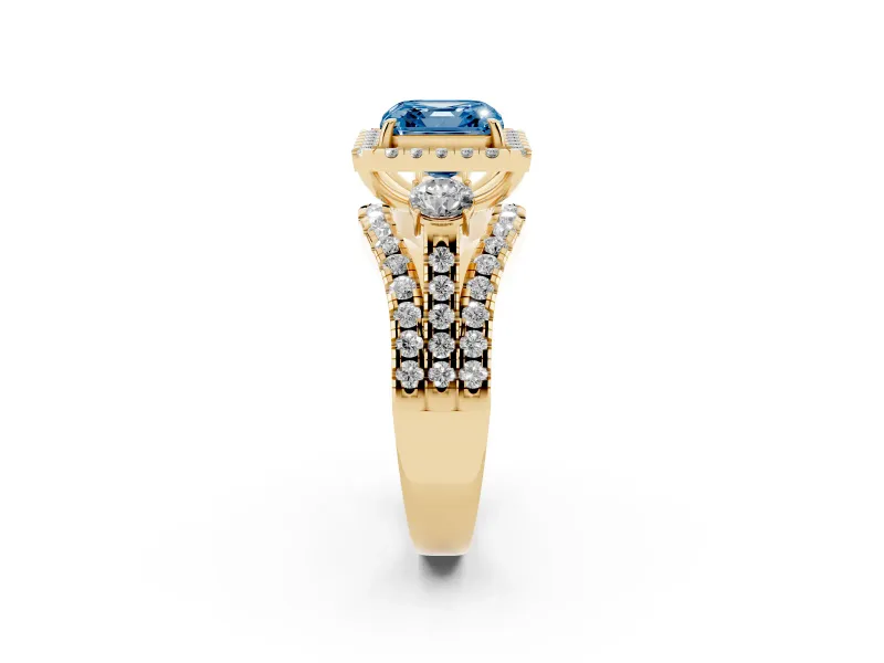 Asscher Cut Halo Split Shank Engagement Ring Setting for a Fancy Blue Lab-Grown Diamond | Yellow Gold