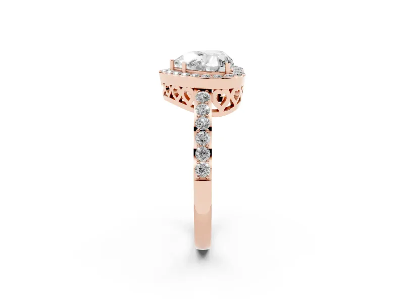 Heart-Shaped Halo Pave Engagement Ring Setting | Heart Cutout Gallery | Rose Gold