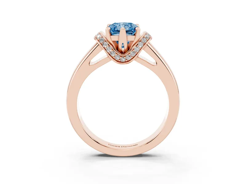 Radiant Cut Pavé Collar Engagement Ring Setting for a Fancy Blue Lab-Grown Diamond | Rose Gold