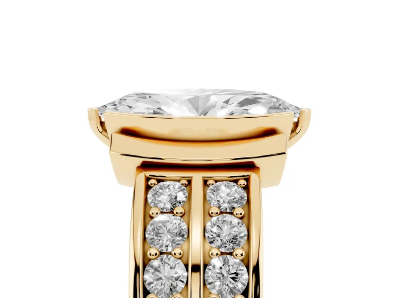 Marquise Half Bezel Engagement Ring Setting | Double Row Channel Band | Yellow Gold