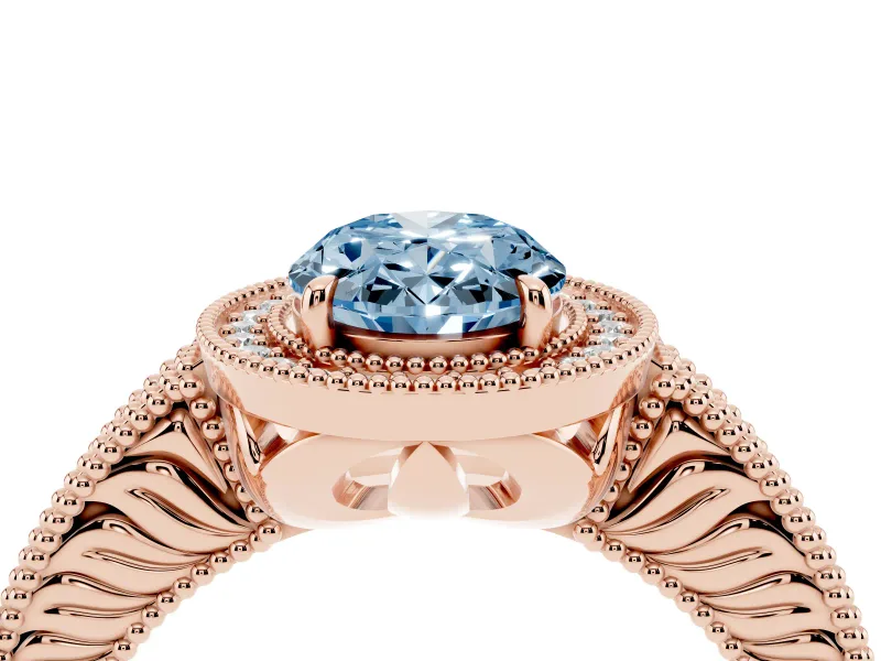 Oval Halo Engagement Ring Setting for a Fancy Blue Lab-Grown Diamond | Rose Gold