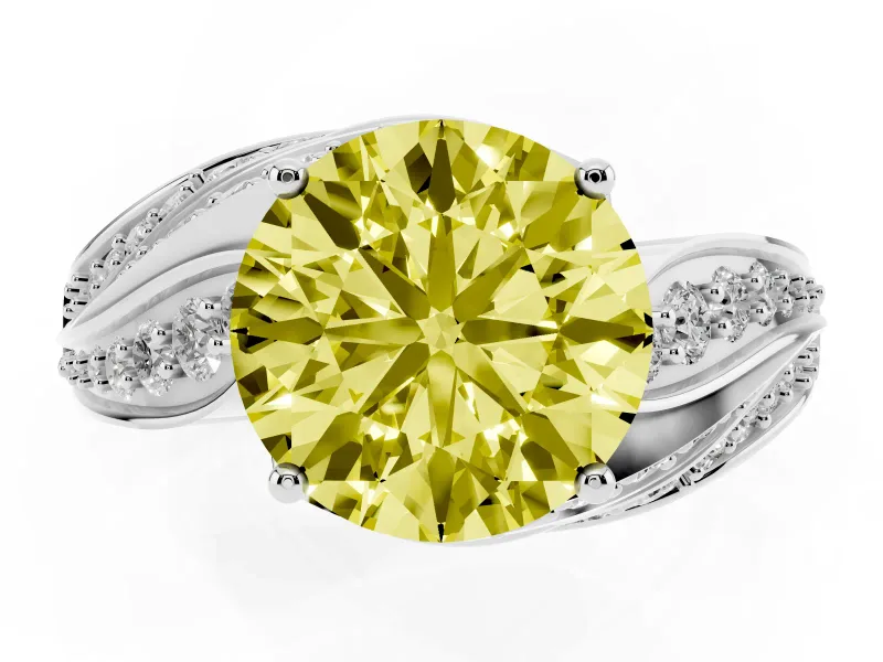 Round Bypass Hidden Halo Engagement Ring Setting for a Fancy Yellow Lab-Grown Diamond | Graduated Pavé | White Gold